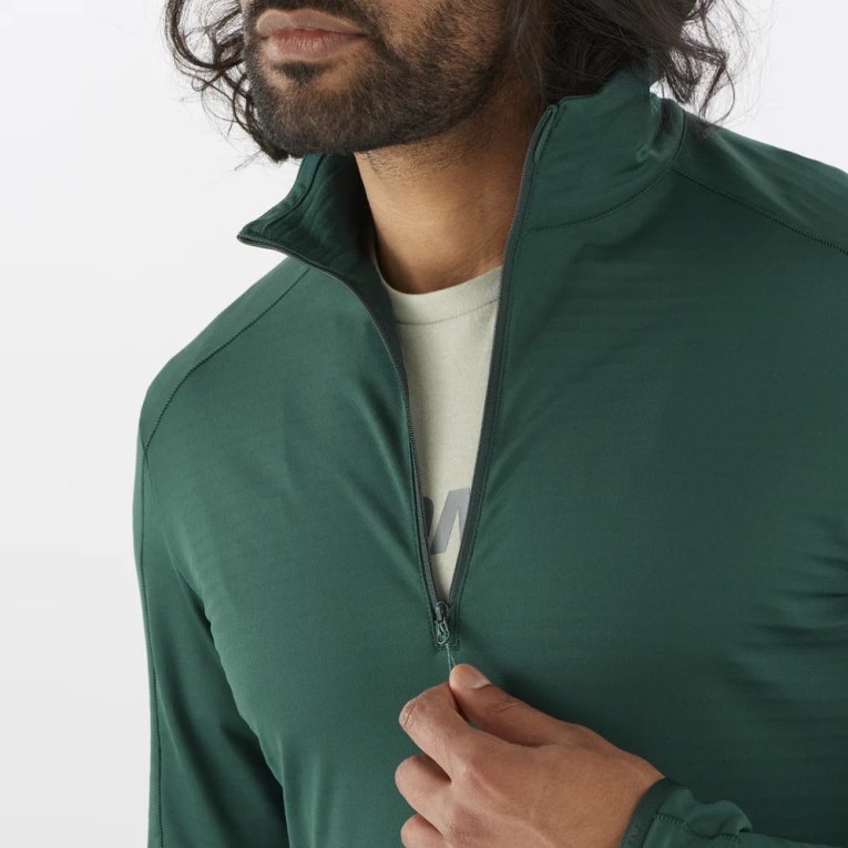 Green Salomon Essential Lightwarm Half Zip Men's Sweatshirt | IE VK9753